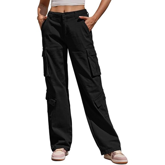 Women Pants High Waisted Cargo Pants Combat Military Wide Leg Casual Trousers 8 - Picture 1 of 6